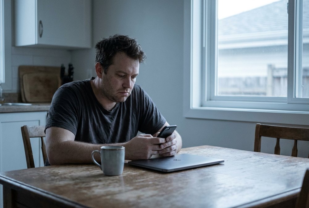 A Monday morning at the kitchen table, phone in hand, laptop shut and nothing running