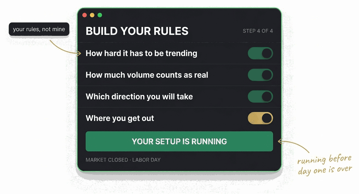 Day 1: writing your own rules and the setup coming online
