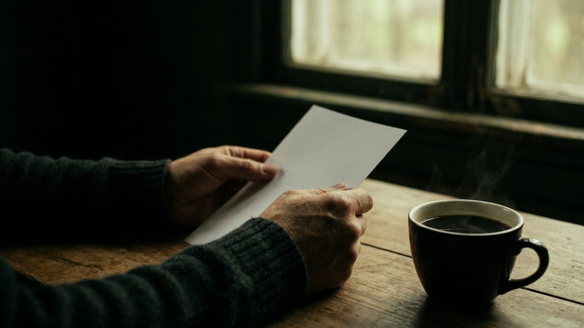 One sheet of paper and a coffee on a kitchen table, no charts anywhere