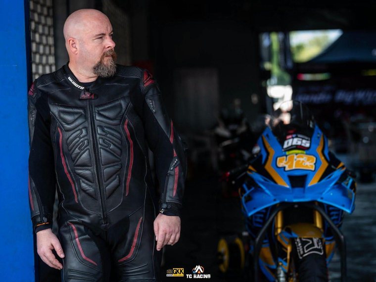 Sean Donahoe in racing leathers at the track in Thailand